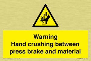 Warning Hand crushing between press brake and material