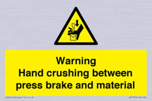 Warning Hand crushing between press brake and material