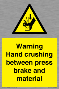 Warning Hand crushing between press brake and material
