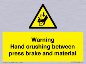 Warning Hand crushing between press brake and material