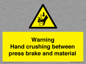 Warning Hand crushing between press brake and material