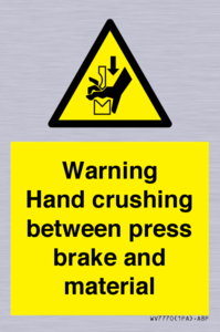 Warning Hand crushing between press brake and material