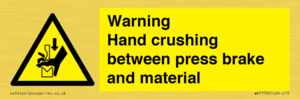Warning Hand crushing between press brake and material