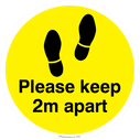 Keep 2m distance floor graphics - to be applied a 2 metre intervals to support social distancing policy - Yellow Text: 