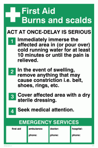 first aid burns scalds instruction poster from safety sign supplies