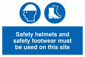Safety boots hard hat on site