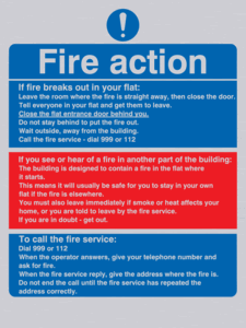 Fire action notice Stay Put message