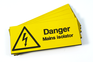 Danger Mains Isolator labels